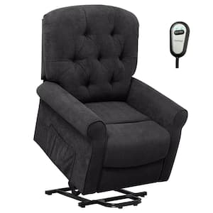 Black Polyester Power Lift Recliner Chair for Elderly, Remote control, Overstuffed