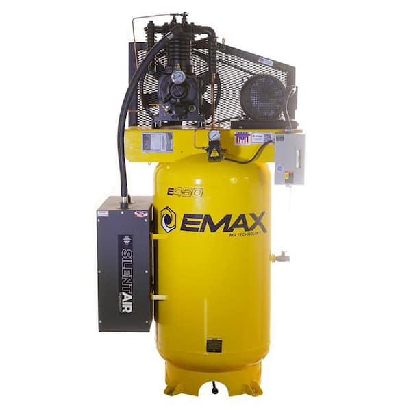 EMAX Silent Air Industrial E450 80 Gal. 175 psi Electric 5 HP 19 CFM 3-Phase 208V 2-Stage Vertical Stationary Air Compressor