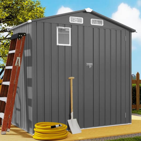 6 ft. W x 3.5 ft. D Metal Shed with Pitched Roof and Positive Window, Lockable Door Sheds in Gray (19 sq. ft. )