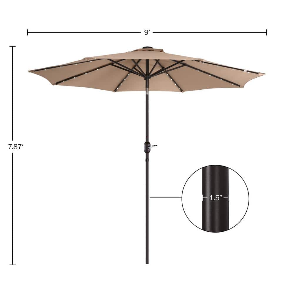 Beige 9-Foot Octagon Patio Umbrella with LED Lights and Steel Pole