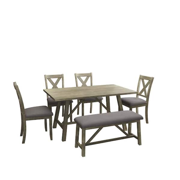 wetiny 6-Piece Wood Top Gray Dining Table Set