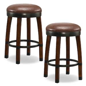 Favorite Finds Sienna Wood Cask Stave Counter Height Stool with Sable Faux Leather Seat (Pack of 2)
