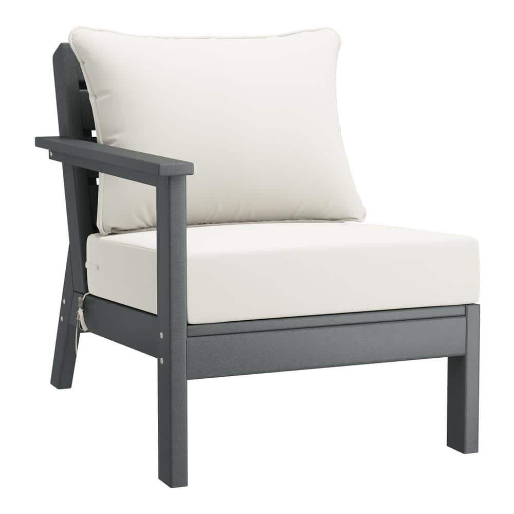 Birchwood Outdoor Patio Deep Seating Left Facing Arm HDPE Lounge Chair in Grey with White Cushions price history on PriceWatchPro