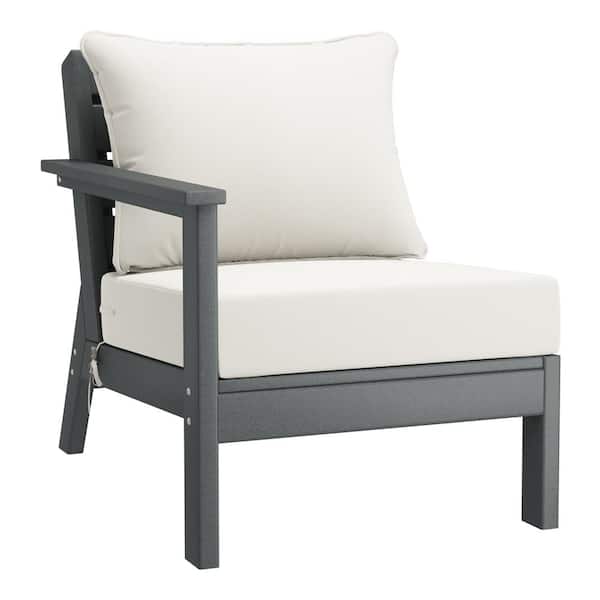 Westin Outdoor Birchwood Outdoor Patio Deep Seating Left Facing Arm HDPE Lounge Chair in Grey with White Cushions
