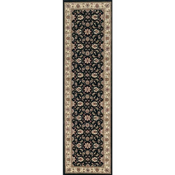 Como Black 2 ft. x 8 ft. Traditional Oriental Floral Area Rug