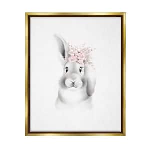 Sketched Fluffy Bunny Flowers by Studio Q Floater Frame Animal Wall Art Print 21 in. x 17 in.