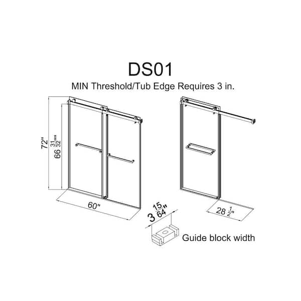 MCOCOD 56-61 in. W x 72 in. H Double Sliding Frameless Smooth