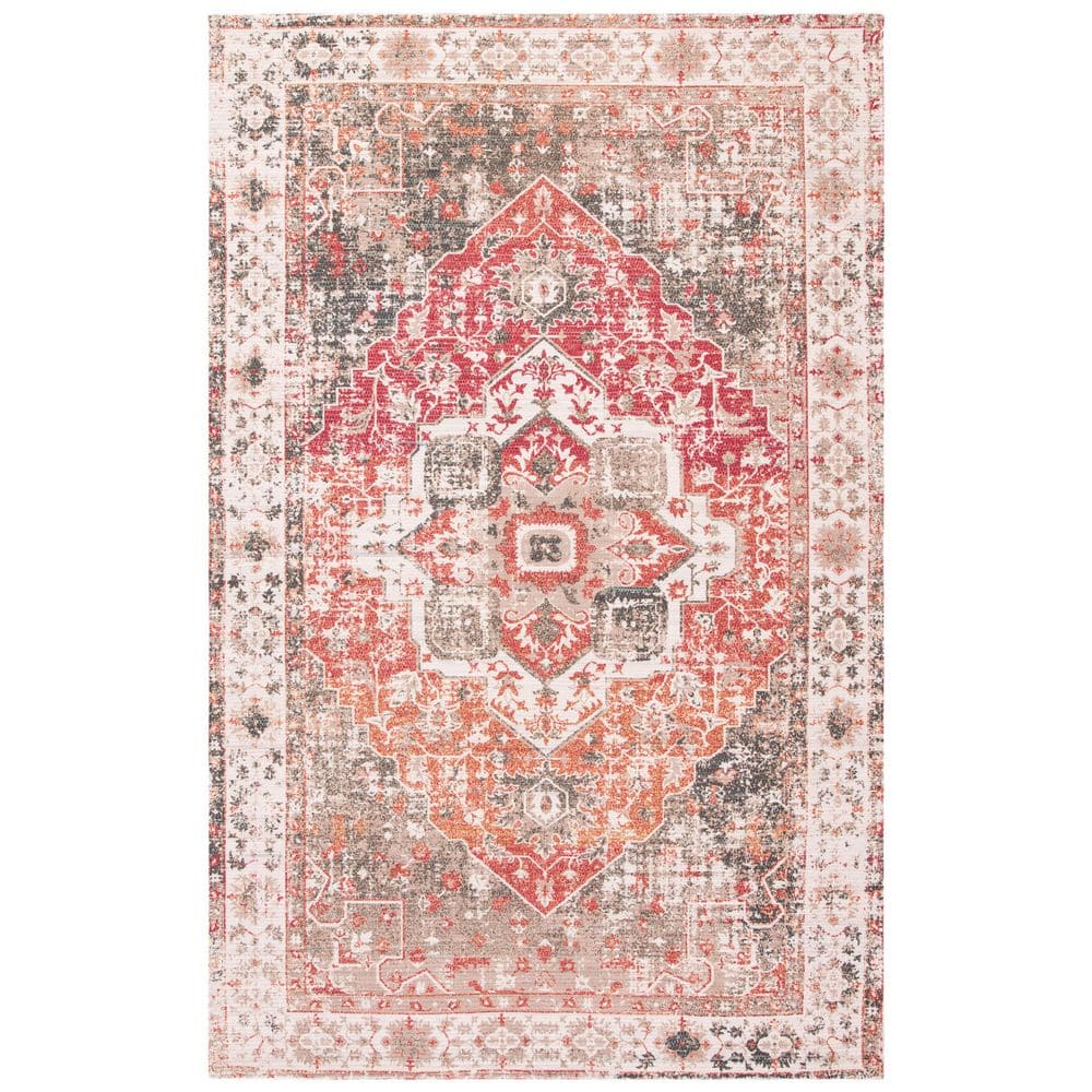 Saffron 5 ft. x 8 ft. Beige/Red Distressed Medallion Border Area Rug price history on PriceWatchPro