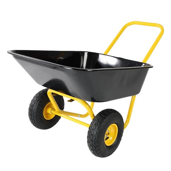 Unbranded 39 in. 2-Wheeled Barrow, Garden Cart, 10-in. Pneumatic Wheels(Yellow Plus Black)