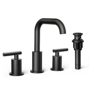 2-Handle Widespread Bathroom Faucet with Pop Up Drain Assembly Brass Bathroom Sink Faucet in Black