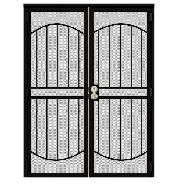 ARK DESIGN 64 in. x 80 in. Universal/Reversible Hinging Black Surface Mount Steel Security Door with Expanded Metal Screen (Lock)