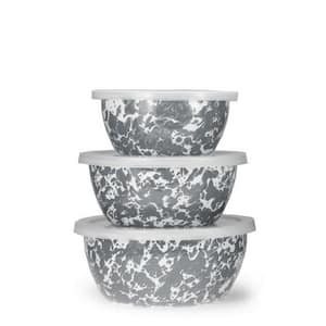 Grey Swirl 3-Piece Enamelware Bowl Set with Lid