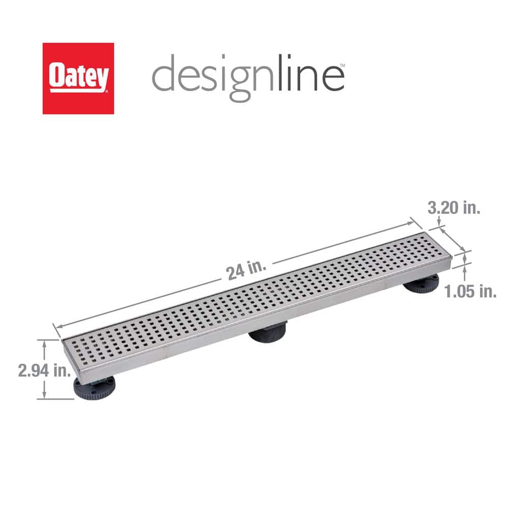 24" Stainless Steel Linear Shower Drain with Square Pattern Cover
