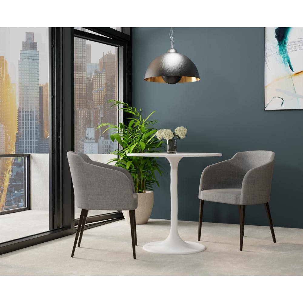 Enzo 30'' White Marble Top Round Dining Table with Metal Pedestal Base