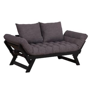 64.5" Black Chenille Single Sofa Bed with 3 Position Backrest
