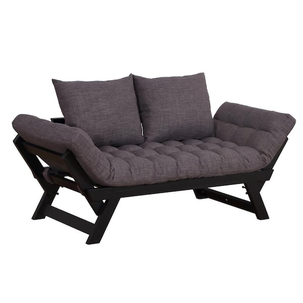 HOMCOM 64.5" Black Chenille Single Sofa Bed with 3 Position Backrest