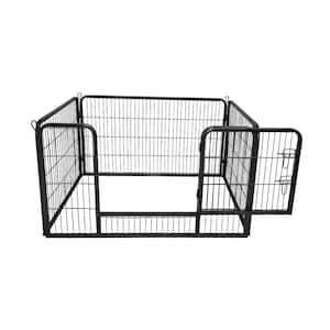 28 in. 4 - Panels Black Metal Foldable Portable Heavy Duty Dog Pens Pet Fence with Door