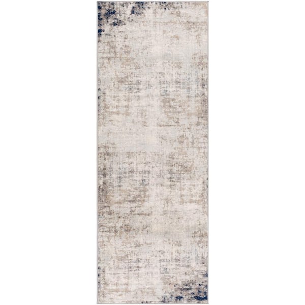 Livabliss Hathor Navy 3 ft. x 10 ft. Modern Abstract Polypropylene Runner Area Rug