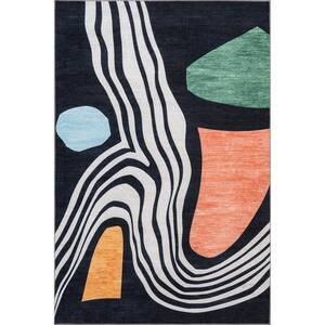 Rosina Modern Abstract Machine Washable Navy 3 ft. 3 in. x 5 ft. Accent Rug