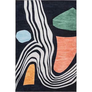 Rosina Modern Abstract Machine Washable Navy 5 ft. 3 in. x 8 ft. Area Rug