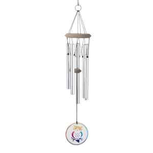 Signature Collection 22 in. Habitats Chime Glass Owl Wind Chimes Habitats and Nature Outdoor Patio Home Garden Decor