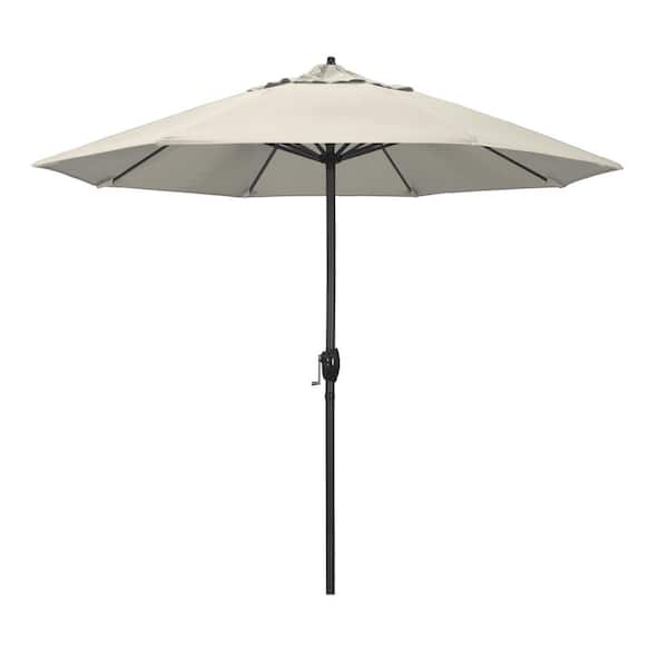 California Umbrella 9 ft. Black Aluminum Market Patio Umbrella Auto Tilt in Antique Beige Olefin