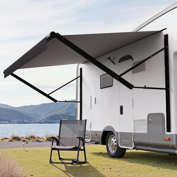 Manual RV Awning Complete Kit, 18 ft. Retractable Awning with Aluminum Alloy Frame, Outdoor Trailer Awning(Black Fade)