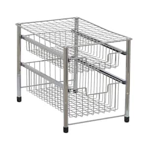 Silver Cabinet Organizer with Double Pull Out Basket