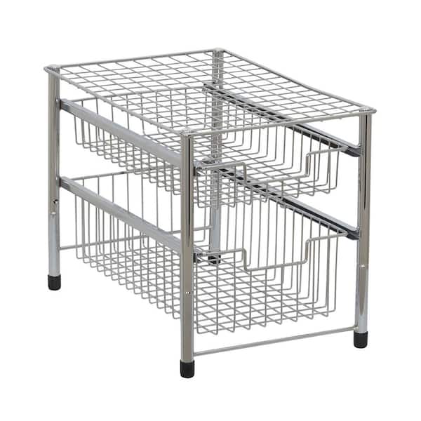 Household Essentials Silver Cabinet Organizer with Double Pull Out Basket