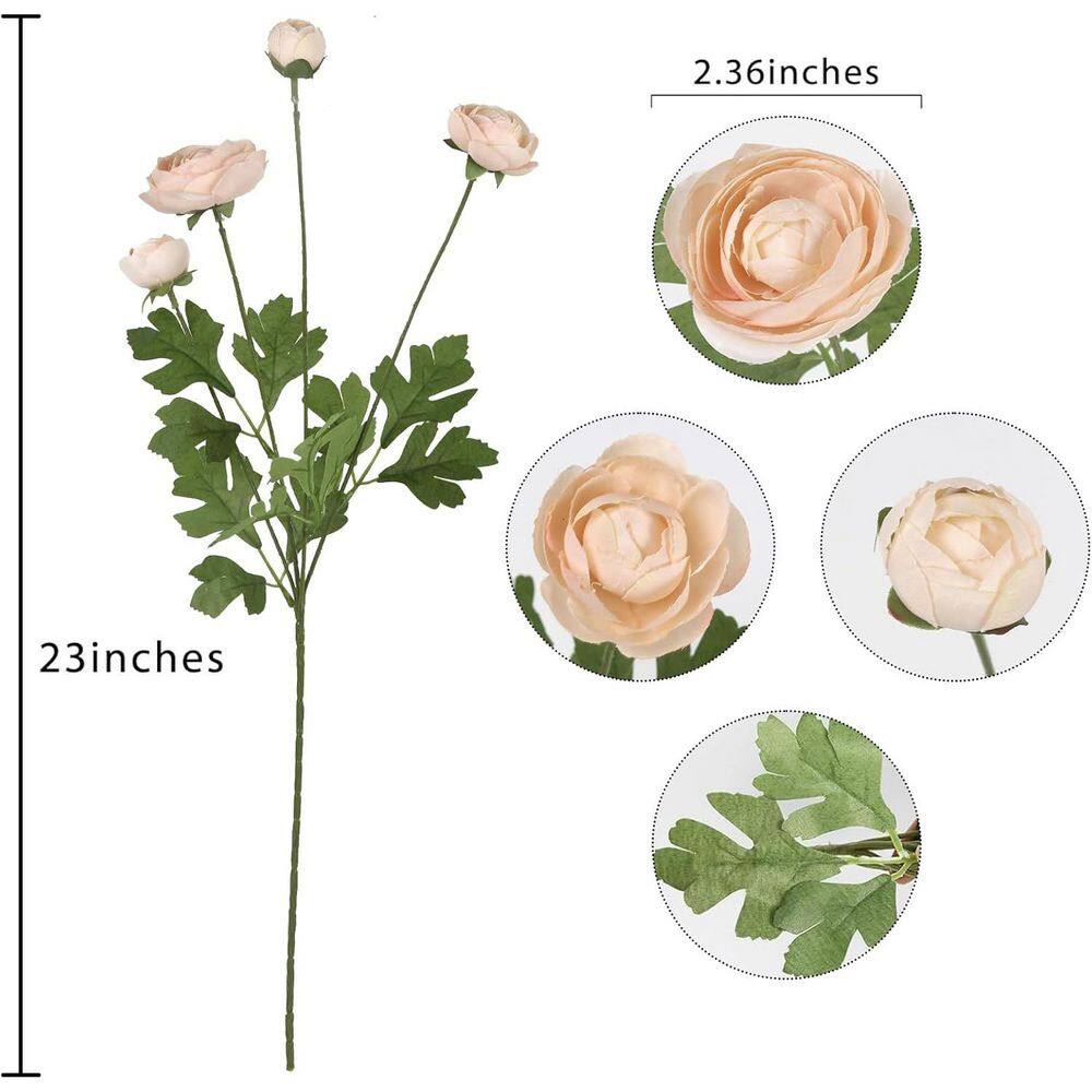 8-Piece 23 in. Beige Ranunculus Artificial Silk Flowers - Thumbnail 4