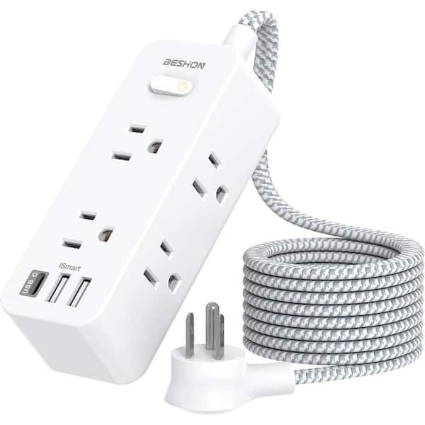 Syantek Remote Control Power Strip with 3 USB Ports, 3 RF Controlled  Outlets, 5 FT/1.5 Meter Long Extension Cord, White Power Strip, 10A/1250W  for