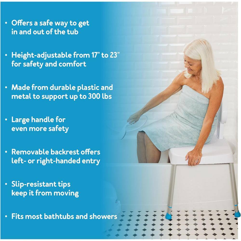 Adjustable White and Blue Plastic Shower Transfer Bench