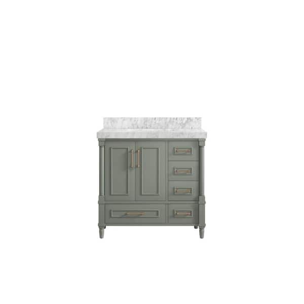 Willow Collections Hudson 36 in. W x 22 in. D x 36 in. H Single Sink Bath Vanity Center in Evergreen with 2 in. Carrara Marble Top