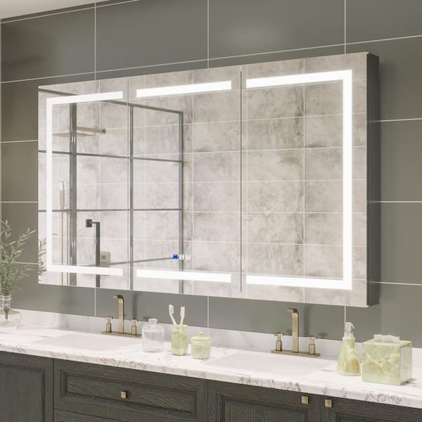 60 in. W x 36 in. H Rectangular Black Aluminum Recessed/Surface Mount Medicine Cabinet with LED Mirror