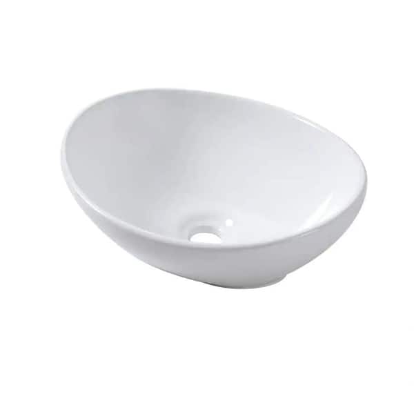 Magic Home 16 in. x 13 in. Ceramic Round Modern Bowl Vessel Sink in White Above Counter