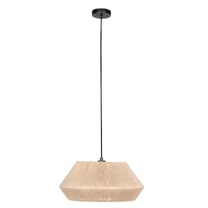 Alderney 19 in. W 1-Light Black Convertible Bowl Pendant Light or Ceiling Light with Brown Textile Thread Shade