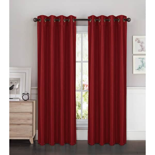 Window Elements Semi-Opaque Kim Faux Silk Extra Wide 84 in. L Grommet Curtain Panel Pair, Burgundy (Set of 2)