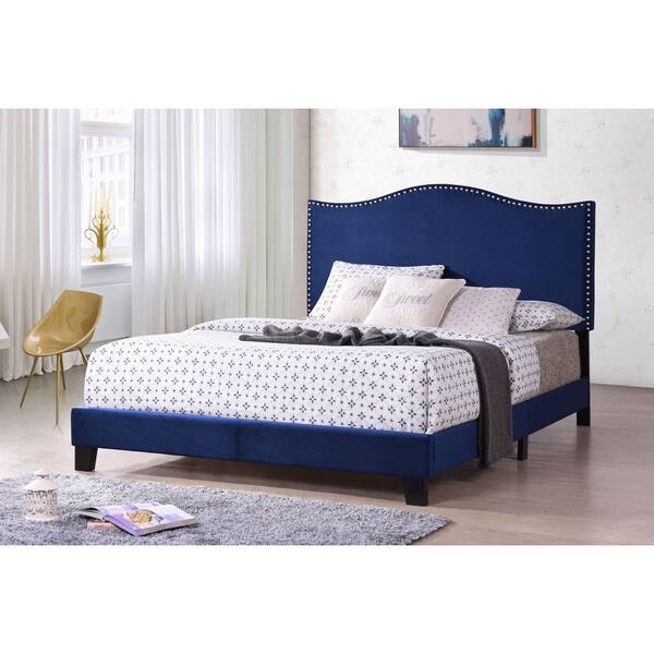 Signature Home Signature Home Blue Wood Frame Full Size Panel Bed with Covered with Velvet Dimensions: 57 in. W x 83 in. L x 50 in. H