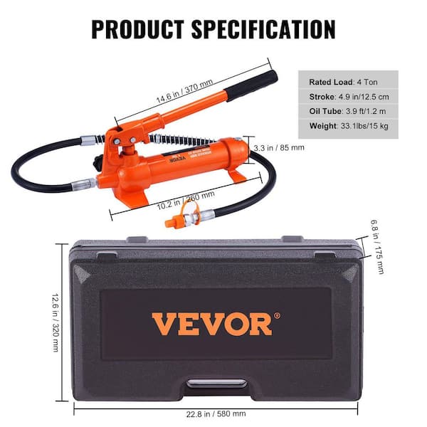 4 Ton/8800 lbs. Porta Power, Portable Hydraulic Ram with 3.9 ft