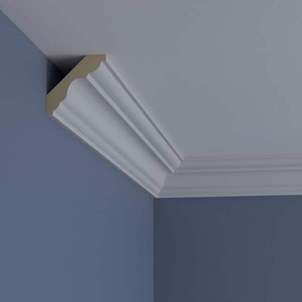 Ekena Millwork 3 in. x 3 in. x 94-1/2 in. Polyurethane Palmetto Smooth Crown Moulding
