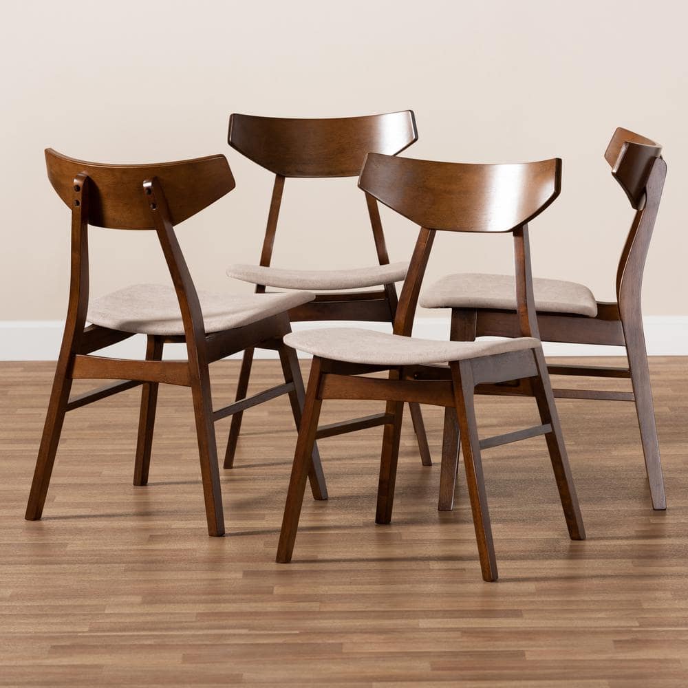 Danica Walnut Brown and Light Beige Mid-Century Modern Dining Chair Set