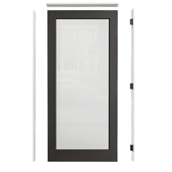 36 in. x80in. 1-Lite Frosted Glass Left-Hand Black Solid Core Wood Single Prehung Interior Door Plus Quick Assemble Jamb