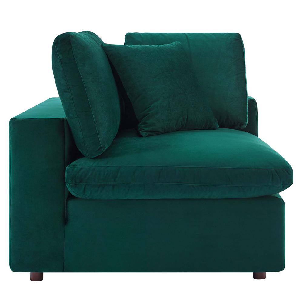 Green Velvet 4-Piece Sectional Sofa with Ottoman
