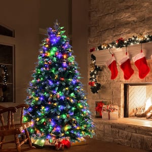 6 ft. Pre-Lit Artificial Christmas Tree Hinged Xmas Tree With 11 Flash Modes