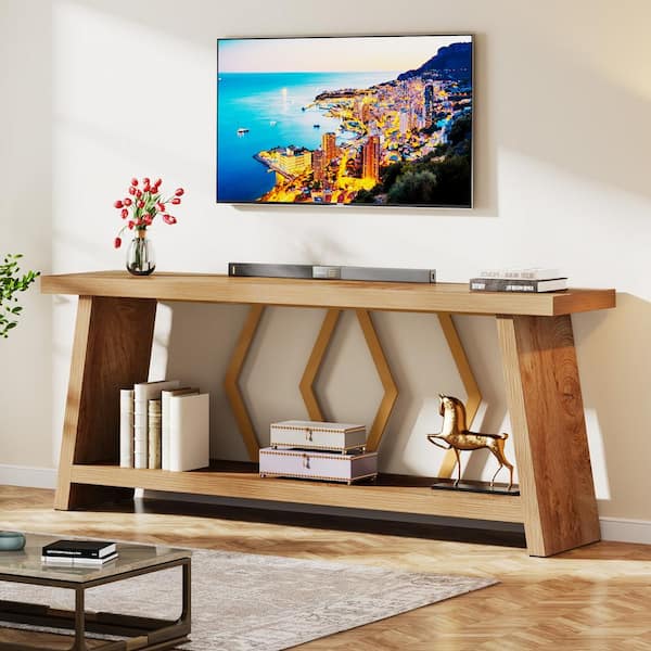 Turrella 70.87 in. Natural Rectangle Wood Console Table Entryway Table Accent Table Behind Couch Table for Living Room