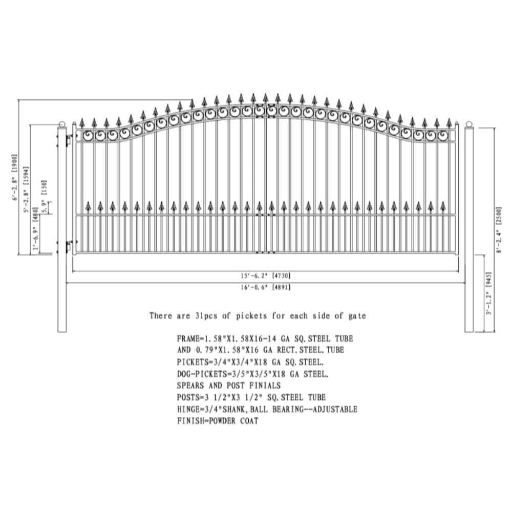 Prague Style Black Steel 16 ft Sliding Driveway Gate with Opener