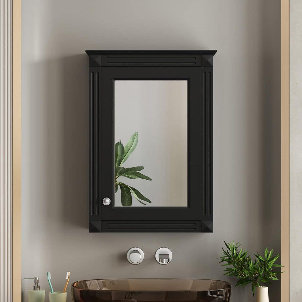 20 in. W x 27.8 in. H Rectangular Wood Medicine Cabinet with Mirror in Black, Over Toilet Storage Cabinet price history on PriceWatchPro