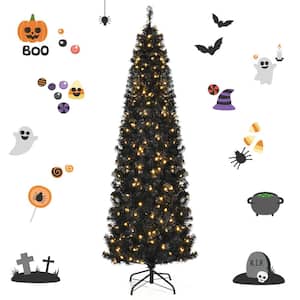 7 ft. Pre-Lit Black Halloween Artificial Christmas Tree Artificial PVC Slim Pencil Christmas Tree