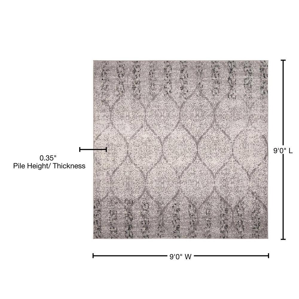 Grey and Ivory Synthetic Square Area Rug