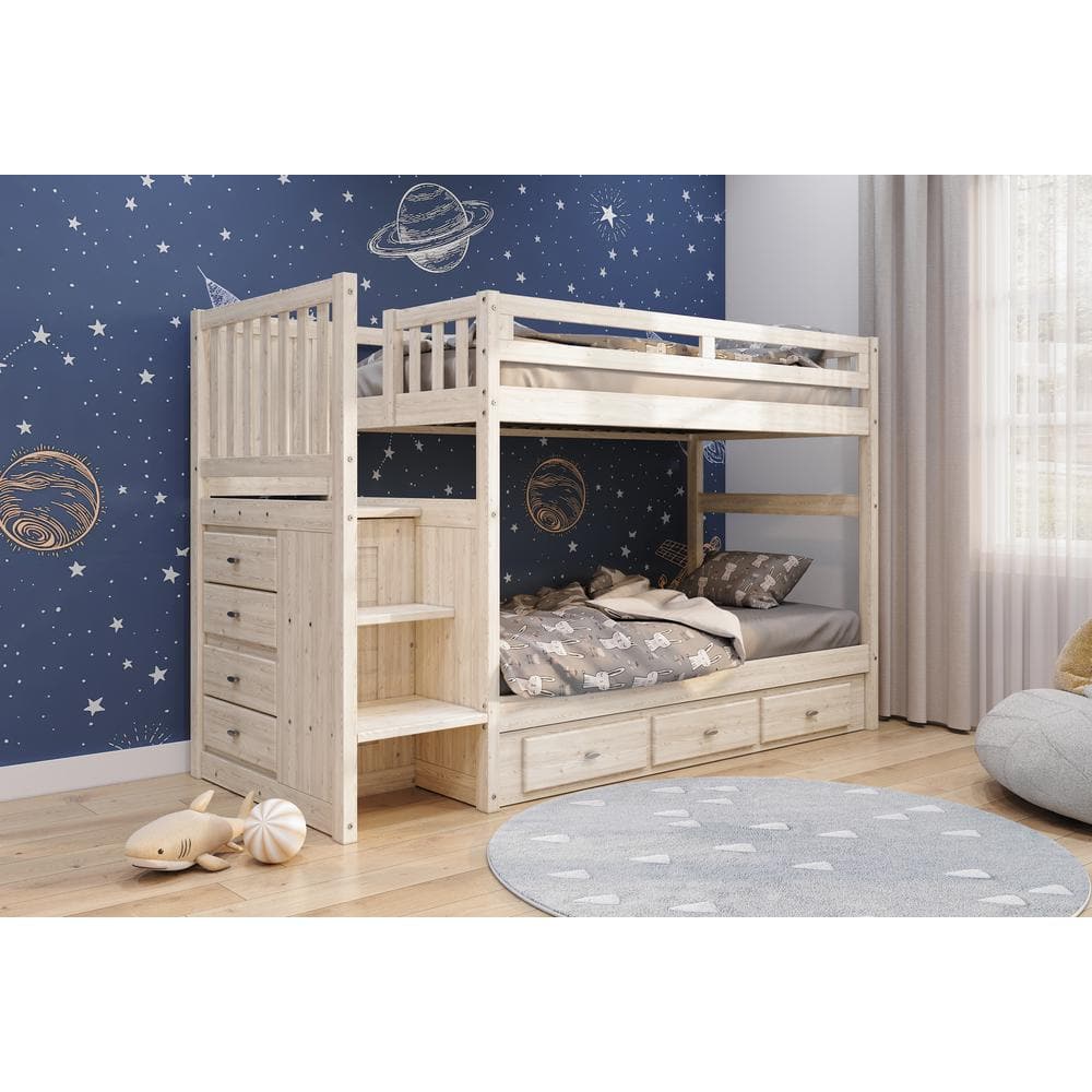 Light Ash Twin Over Twin Staircase Bunkbed with 7-Drawers -  OS Home and Office Furniture, 85217TTK3-22